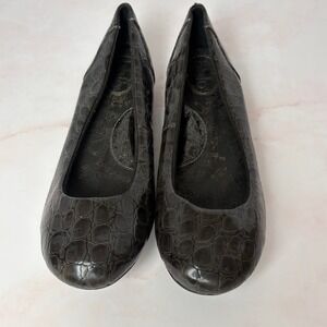 Born Bolo Womens‎ Dk Green Faux Croc Embossed Ballet Flats Shoes Size 10 Comfort